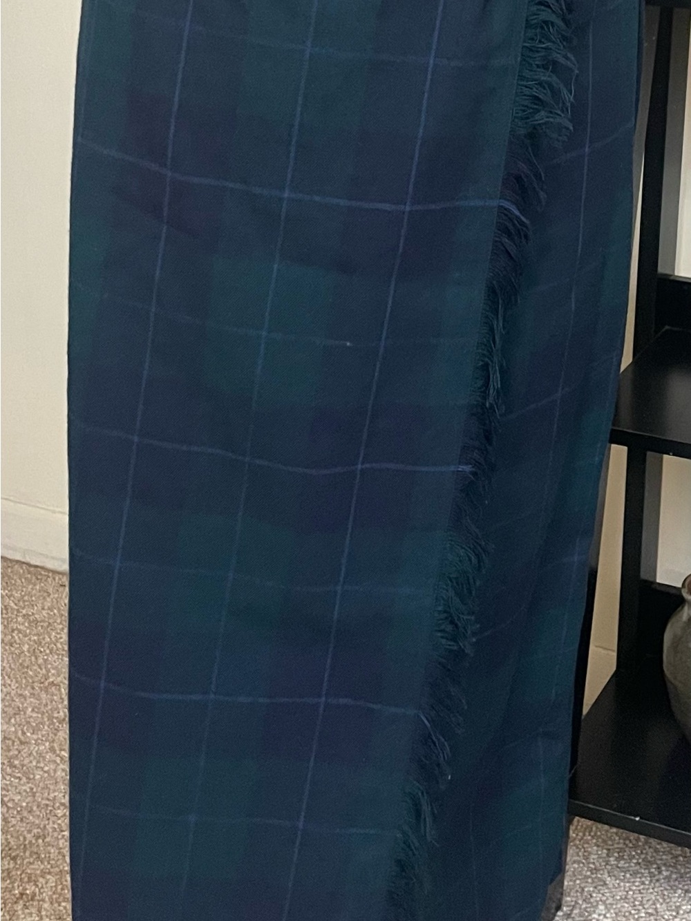 White Stag Navy and Dark Green Plaid Fringe Wrap Maxi Skirt